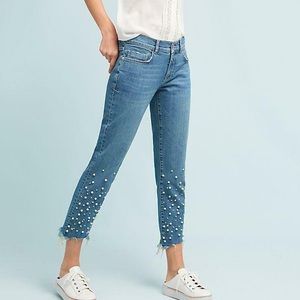 Anthropologie Blue Boyfriend Jeans with Pearl Details